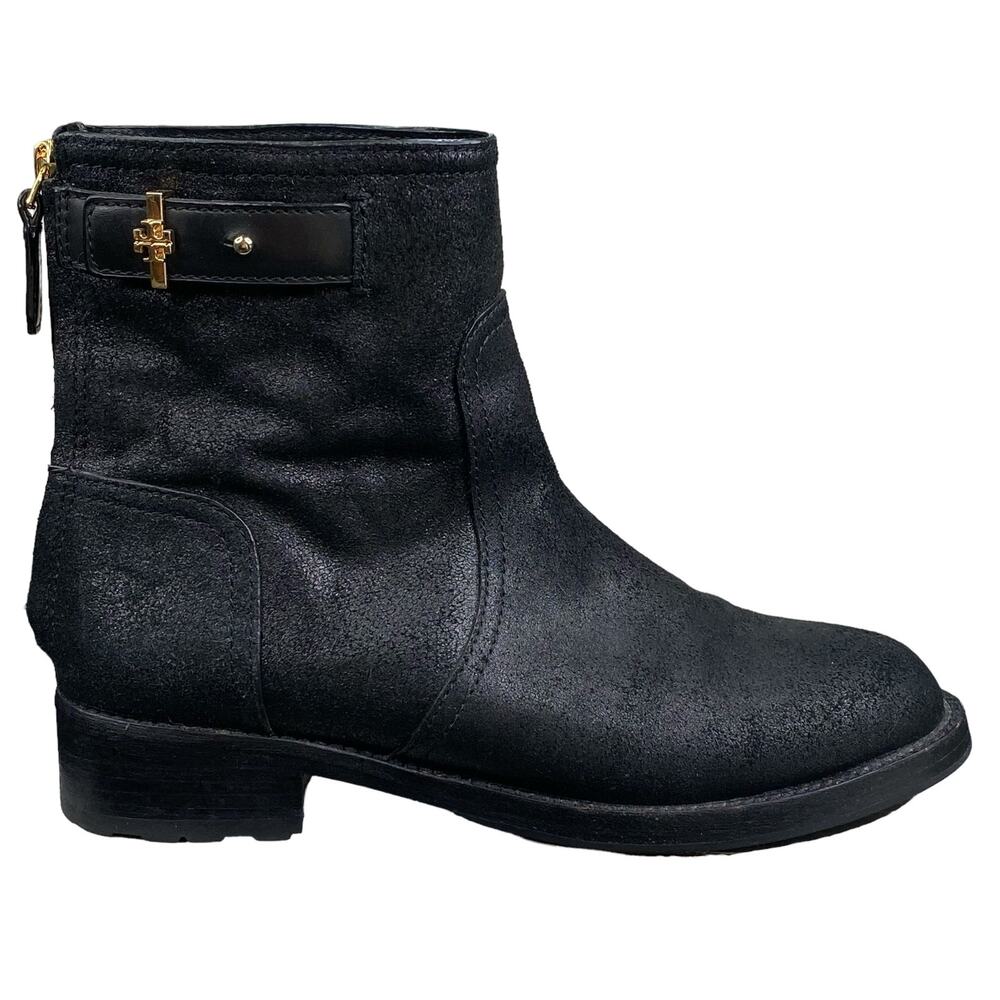Tory Burch Women's Selena Black Distressed Suede Leather Ankle Boot Size US 8.5